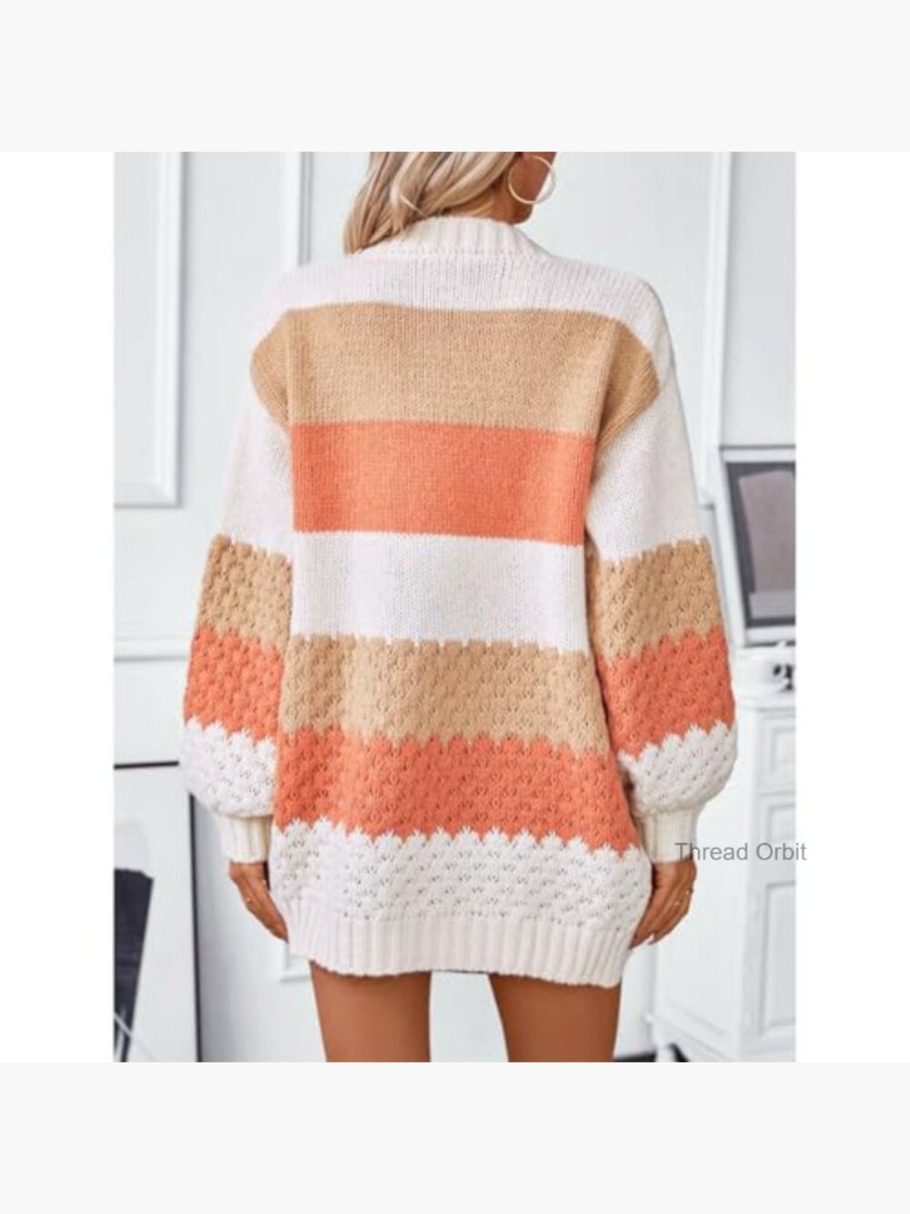 Long Sleeve Color Block Chunky Cable Knit Oversized Cardigan - Picture 4 of 7